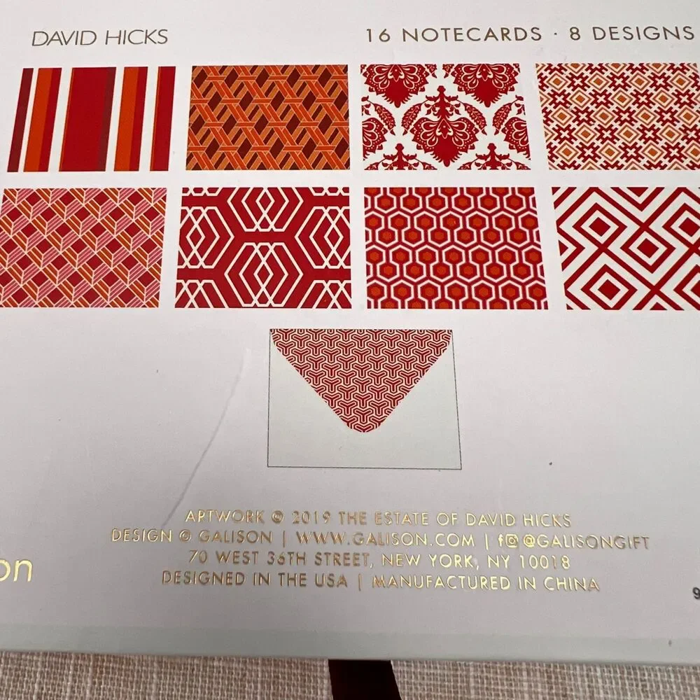 David Hicks Gift Box Notecard Set Envelopes English Decorator Designer Motifs